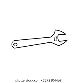 A black and white drawing of a wrench