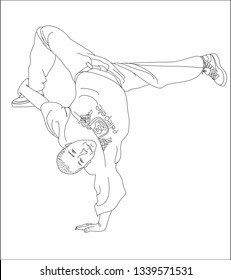 black and white drawing of a young break dancing