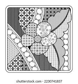 Dibujo en blanco y negro con el estilo zentangle. Libro de colorantes antiestrés para niños y adultos. Elemento decorativo para diseño e impresión