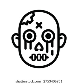 Un dibujo en blanco y negro de una cabeza de zombi