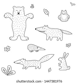 black and white drawings of forest animals