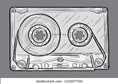 Black and white drawn audio cassette