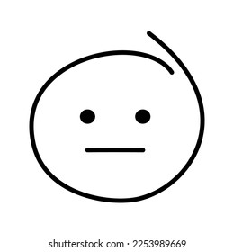 Black and white drawn emoticon without emotion with open eyes and a straight line of the mouth.