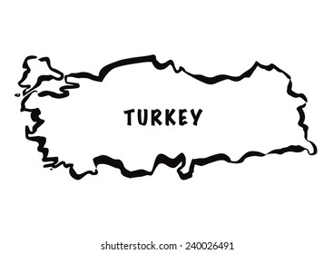 Black and white drawn Map of Turkey borders. EPS vector outline graphic.
