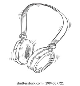 Black and white drawn musical headphones sketch icon