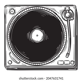 Black and white drawn musical turntable