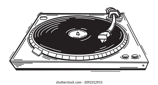 Black and white drawn musical turntable