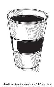 Black and white drawn paper takeaway cup of coffee