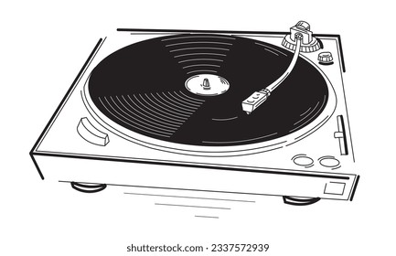 Black and white drawn vinyl turntable record player