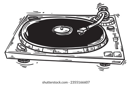 Black and white drawn vinyl turntable record player