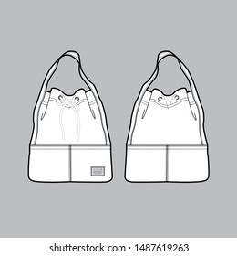 black white Drawstring tote bag- vector