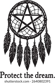 Black and White Dreamcatcher with Pentagram and Protect the Dream T-Shirt