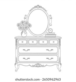 Black and white dressing table illustration vector 