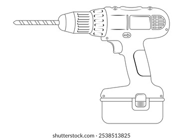 Diseño plano de Vector de taladro blanco y negro aislado sobre fondo blanco