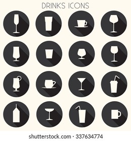 Black and White Drinks Icons Set - vector eps10