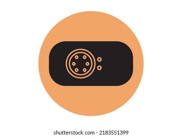 Black and white driver fatigue detection camera icon on orange circle