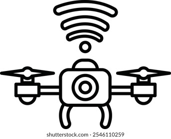 Um drone preto e branco com uma câmera no topo