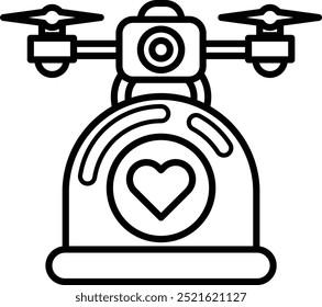 Un dron blanco y negro con un corazón. El dron está diseñado para parecerse a un corazón y probablemente se utiliza para ocasiones especiales o eventos