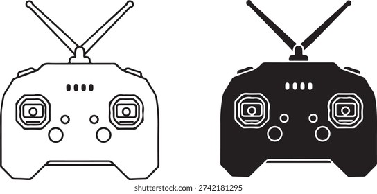 Black and white drone remote controllers with antennae and joysticks drone controller technology