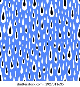 el blanco y el negro caen sobre un fondo azul. Patrón abstracto con gotas. Ilustración plana del vector