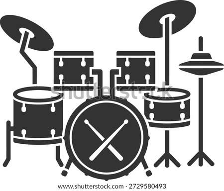 Black and White Drum Kit Silhouette with Crossed Sticks