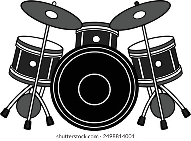 Black and White Drum Set Vector - Simple and Bold Music Illustration