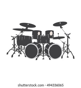 Black and white Drum set, vector illustration.