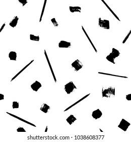 black and white dry paint brush strokes abstract seamless pattern swatch
