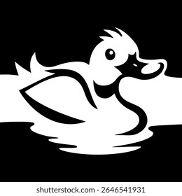Black and White Duck Illustration – Hand-Drawn Vector Silhouette