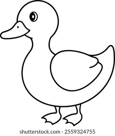 Black and White Duck Outline Vector Illustration for Kids