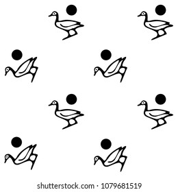 Black and white duck repeating pattern. Drawn vector background with goose doodle for wallpapers, wrapping paper, book, textile or fabric print. Drawn animal artwork with duckling silhouette..