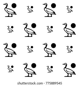 Black and white duck seamless pattern. Drawn vector background with goose doodle for wallpapers, wrapping paper, book, textile or fabric print. Drawn animal artwork with duckling silhouette..