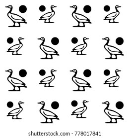 Black and white duck seamless pattern. Drawn vector background with goose doodle for wallpapers, wrapping paper, book, textile or fabric print. Drawn animal artwork with duckling silhouette..
