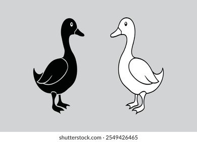 Black and White Duck Silhouettes  Minimalist Animal Vector Illustration.