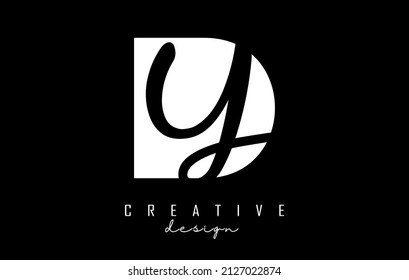 Black and white DY Letters logo with negative space. Letters D and Y with geometric and handwritten typography. Creative Vector Illustration with letters.