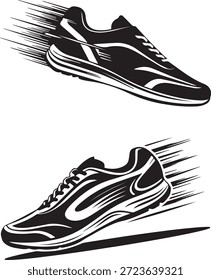 Ilustraciones dinámicas en blanco y negro de zapatillas de running con zapatillas deportivas Motion Streaks