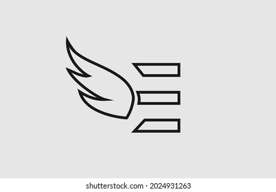 icono del logotipo de la letra del alfabeto blanco negro E simple con diseño de línea. Plantilla de ala creativa para la empresa 