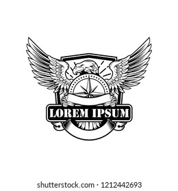 black and white eagle with compass vector badge logo template