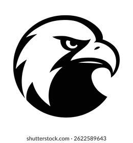 Black and white eagle head bold logo style, Eagle head silhouette design for strength and pride
