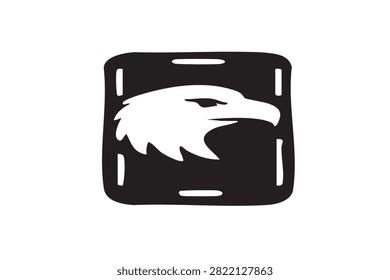Black and white eagle head icon in a square frame isolated on white background, Vector