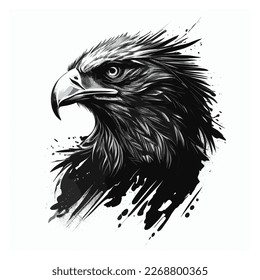 black and white eagle head ink pen vector Illustration