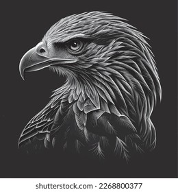 black and white eagle head ink pen vector Illustration