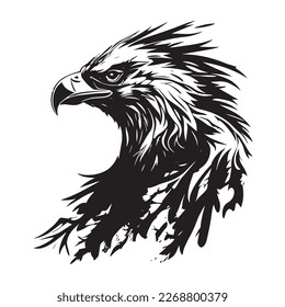 black and white eagle head ink pen vector Illustration