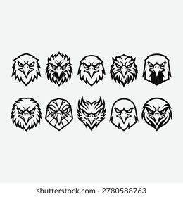 Black White Eagle Head Vector Set