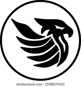 Black and white eagle logo in a circle. Strong, minimalist design perfect for security, sports, and aviation brands. Vector illustration with clean lines.