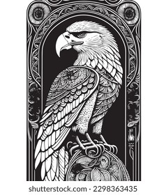 black and white eagle on branch fully vector and editable 