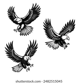 Black and White eagle vector Illustration of isolated on white background.