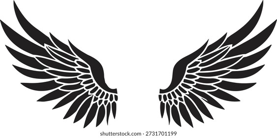 Ilustración de alas de águila en blanco y negro, elemento gráfico de Vector aislado para diseño de logotipos, arte del tatuaje y proyectos creativos decorativos