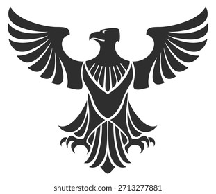 A black and white eagle with its wings spread out