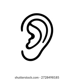 Black and white ear icon simple line hearing symbol vector illustration